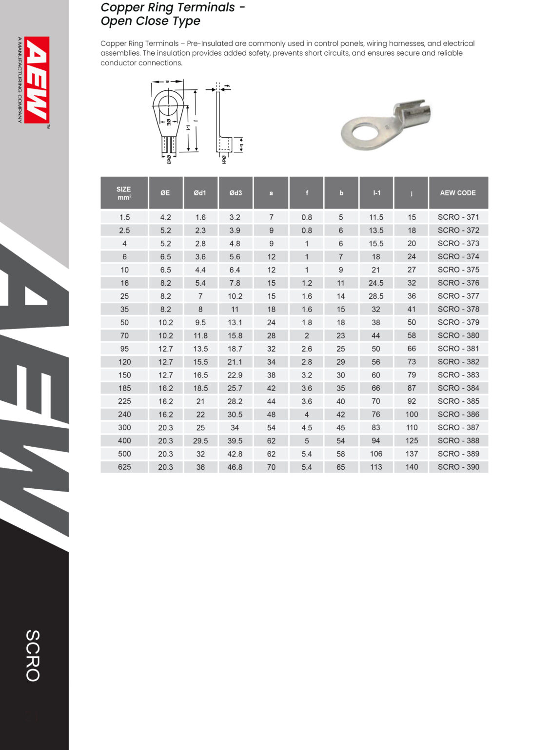 Copper Ring Terminals – Open Close Type – AEW